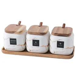 Japanese kitchen matte seasoning jar set, marble ceramic household combination seasoning box, salt and sugar, seasoning bottle.