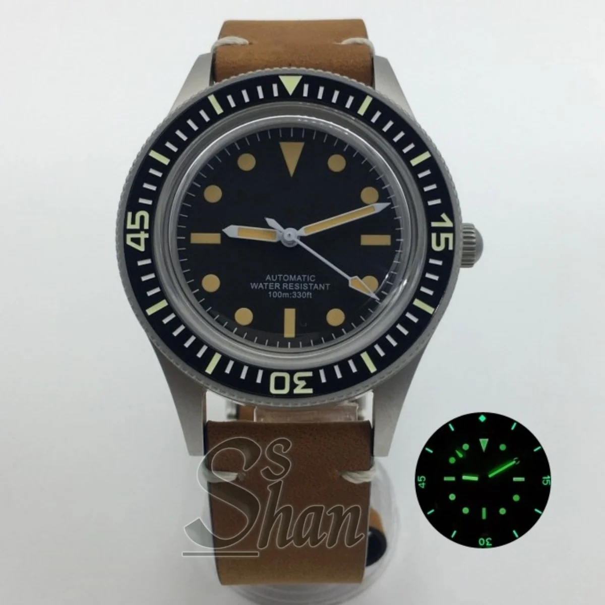 40mm メンズ ヴィンテージ ダイビングウォッチ ドーム型サファイアガラス レザーストラップ NH35 PT5000 防水 機械式自動巻き腕時計