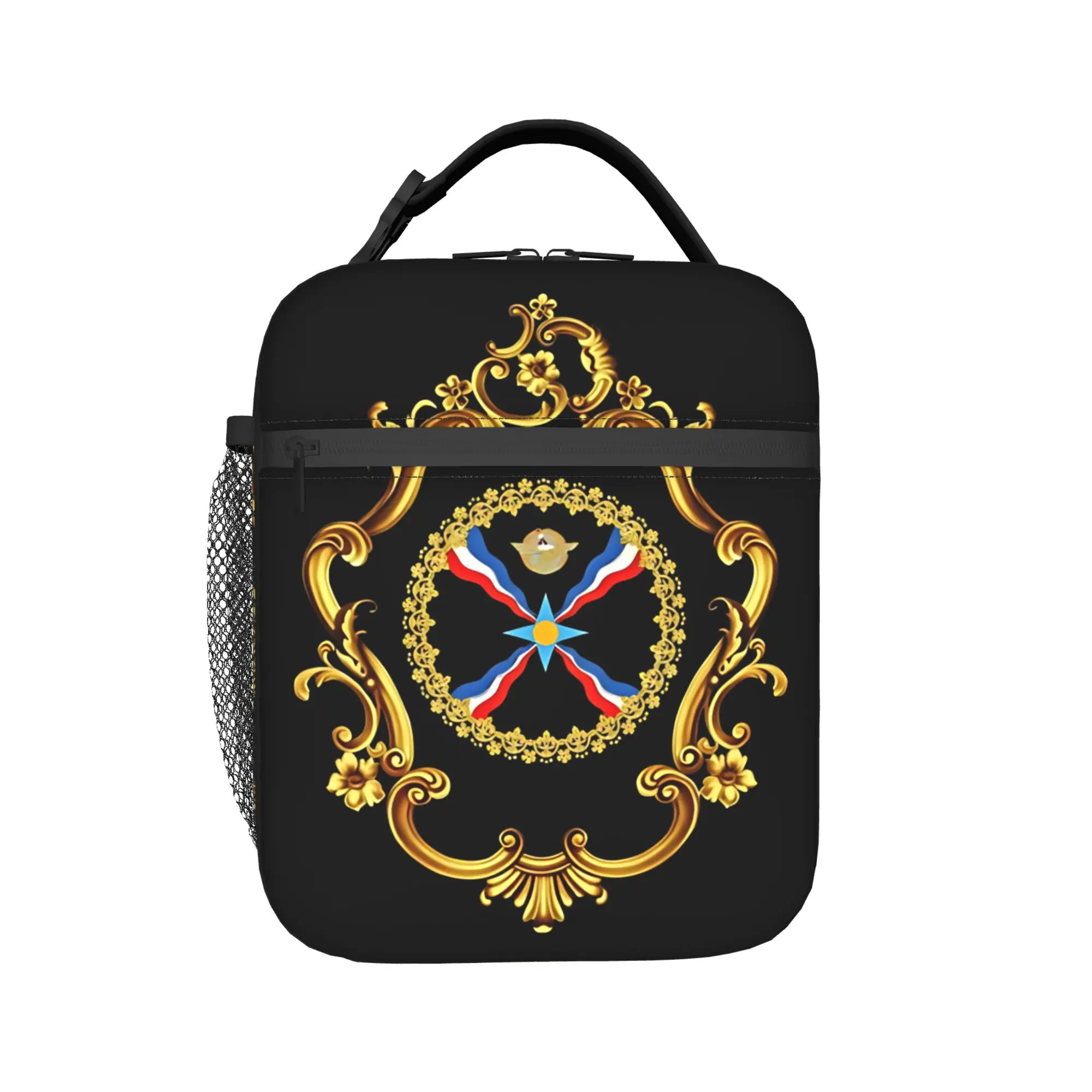 Assyrian Flag  Lunch Bag  Portable Insulated Lunch Box Child Office Print Cooler Bag Leisure Waterproof Thermal Tote Handbags
