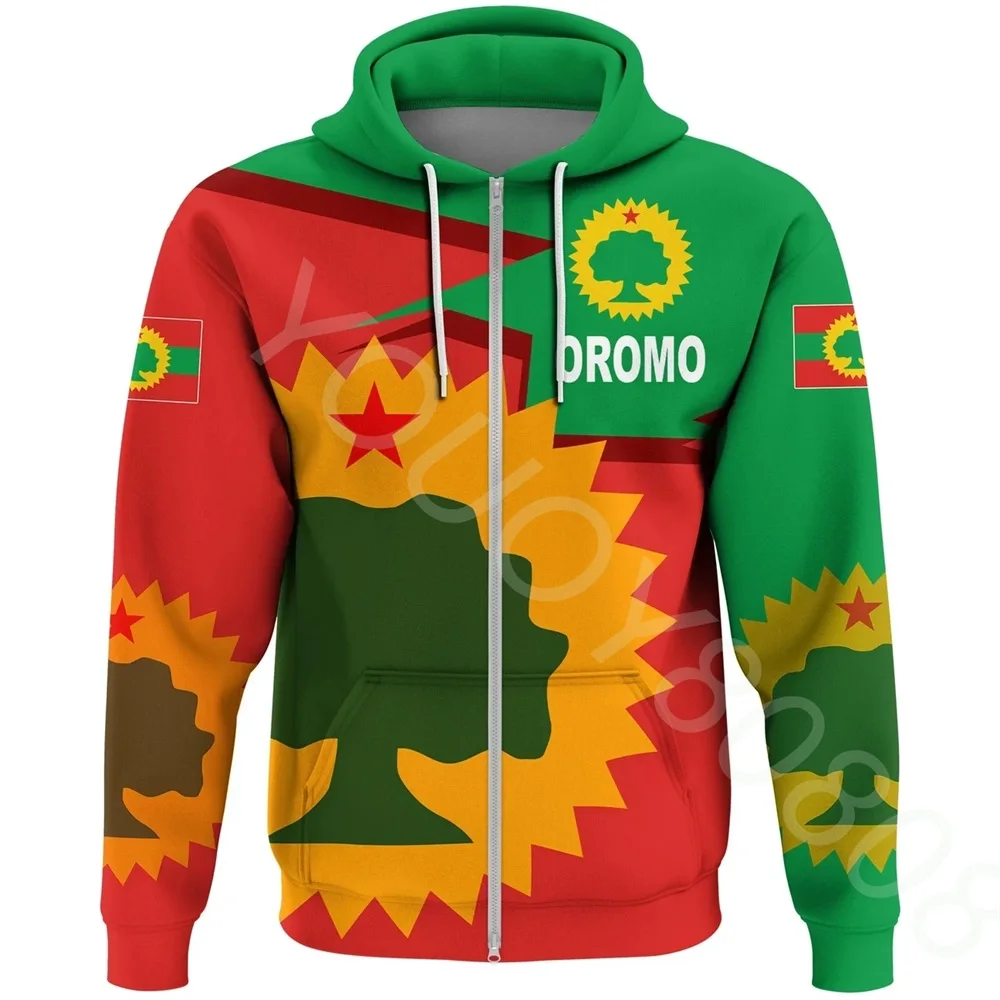 

New Autumn/Winter African Region Men's Sweater Country Men's Printed Pullover Sweater Casual Sports Oromo Flag Zip Hoodie