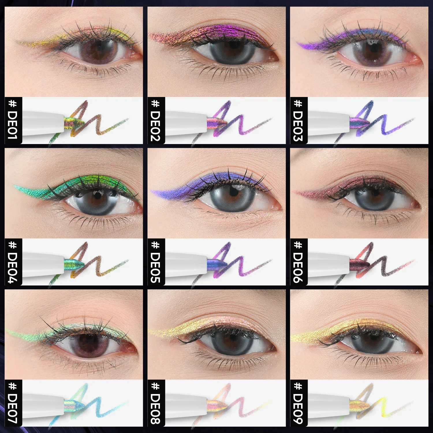 CHARMACY 2 in 1 Duochrome Eyeliner Gel Pencil Double Head Waterproof Eye Liner Long Lasting Cruelty-free Multichrome Eye Makeup