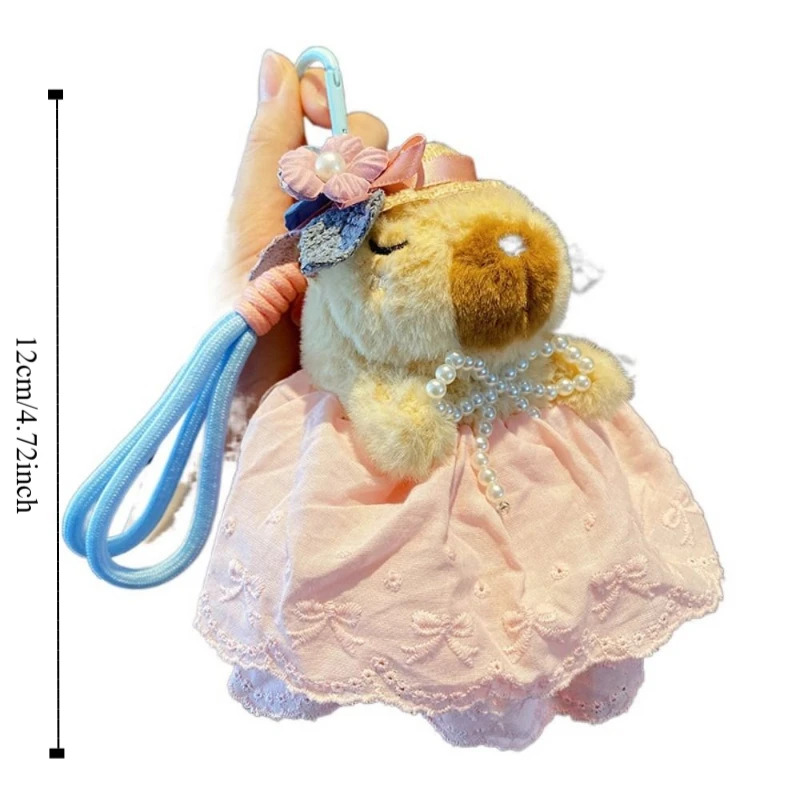 Muñecas de peluche de capibara de algodón PP, falda con estampado de leopardo, muñeco de peluche, llavero con colgante Kapibala, colección de animales de dibujos animados