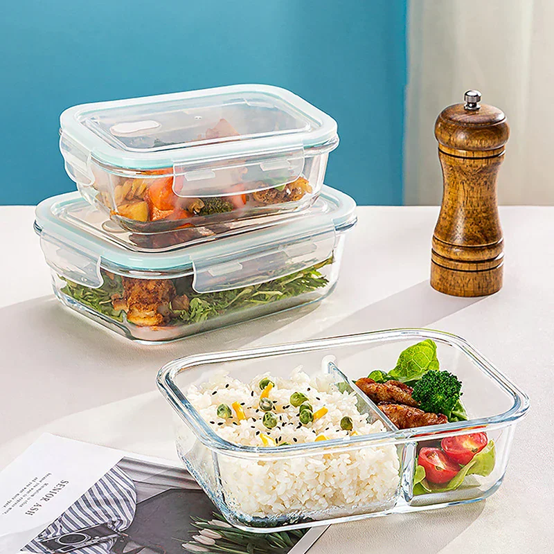 1/2/3 Grids Thickened Leak Proof Microwave Safe Food Crisper High Borosilicate Glass Bento Box With Lids Airtight Lunch Boxes