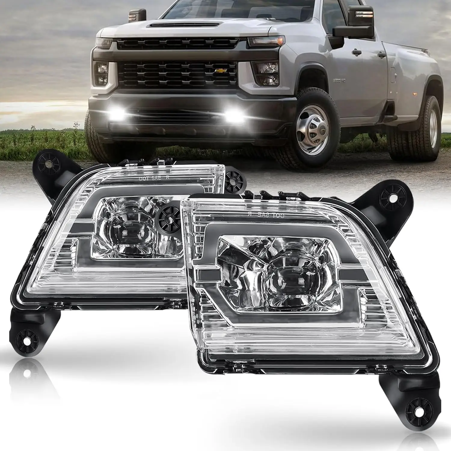 

Светодиодные противотуманные фары на 2019 2020 2021 2022 2023 Chevrolet Silverado 2019-2023 1500 2500HD 3500HD Пикапы Прозрачные линзы Противотуманные фары