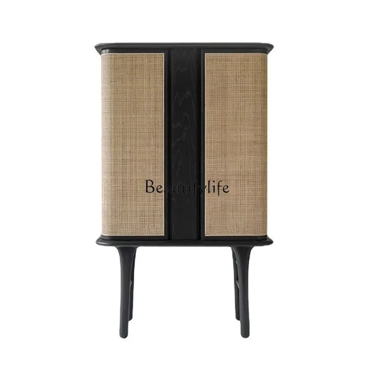 

FG10Black walnut cherry wood Japanese rattan large capacity storage retro side cabinet