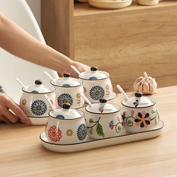 Japanese Flower Ceramic Spice Pot Oil Pot Pepper Sugar Bottle Household Kitchen Spice Food Storage Container Kitchen Utensils
