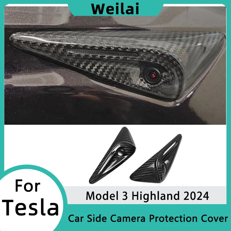 For Tesla Model 3 Highland 2024 Real Carbon Fiber Side Camera Cover Sticker Leaf Board Turn Signal Trim Cover Car Accessories