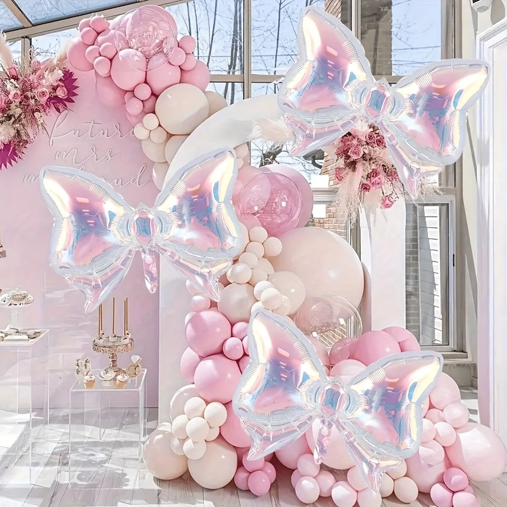 2 Regenbogenrosa Schleifen-Aluminiumfolienballons für Geburtstage, Hochzeiten, Jubiläumsfeiern, Meerjungfrauen-Prinzessinnen-Themenparty-Zubehör