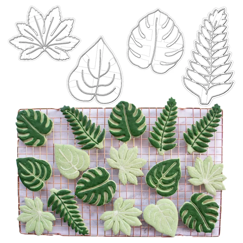 New Cookie Embosser Mould Agave Ivy Turtle Leaf DIY Plastic Biscuit Mold Fondant Cake Decorating Tools Leaf Pattern Baking Molds