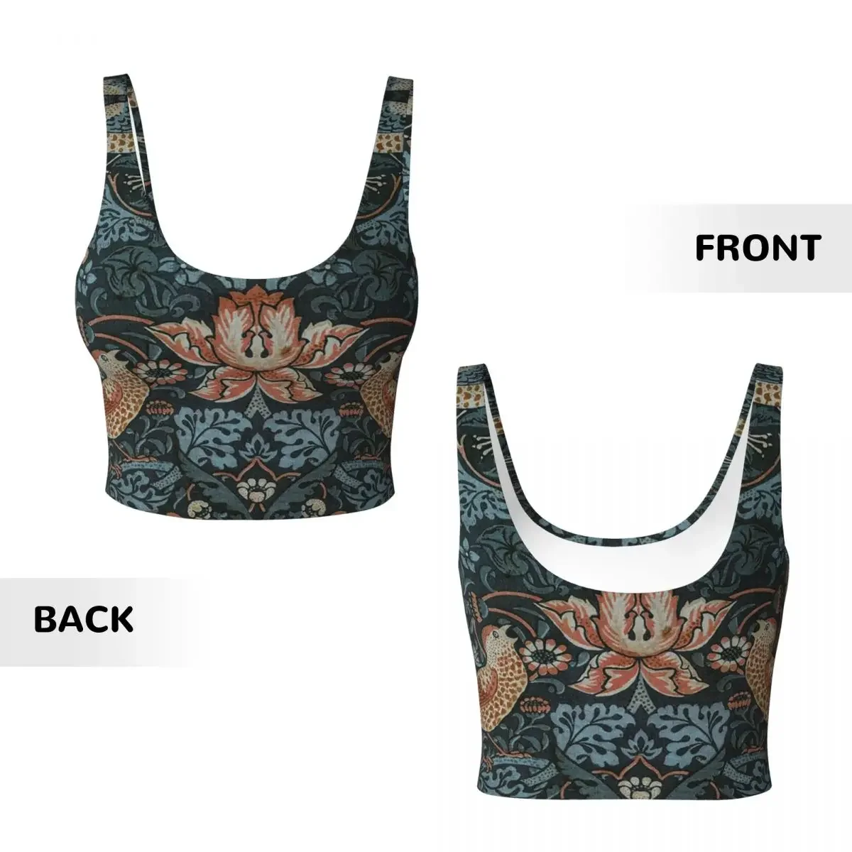 Custom William Morris Original Vintage Poster - Strawberry Thief 1883 Women Sports Vest Bra Gym Workout Yoga Crop Tank Top