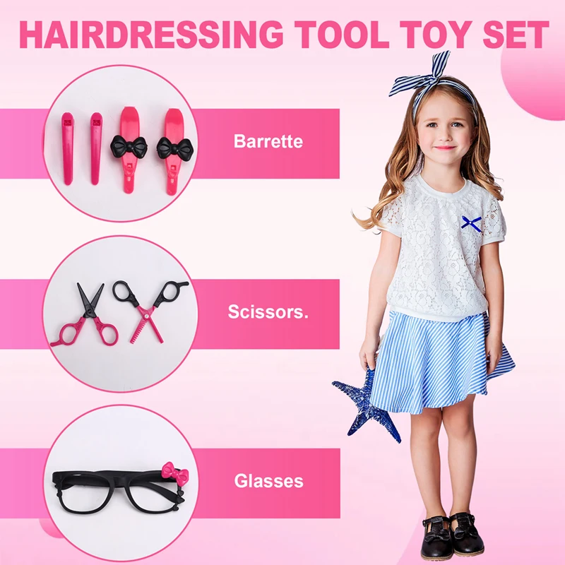 Kids Toys  Pretend Play Hairdressing Hair Simulation Game Children Hair Styling Tools  Blow Dryer Curler Makeup Kit Toys