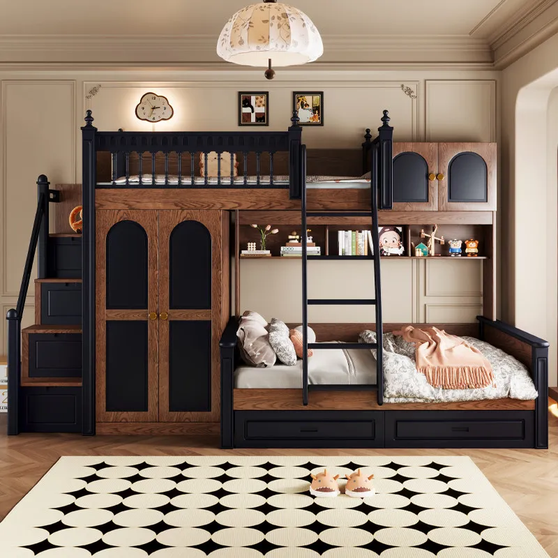 Customizable medieval style dislocation type upper and lower beds Bunk beds All solid wood high and low beds Upper and lower