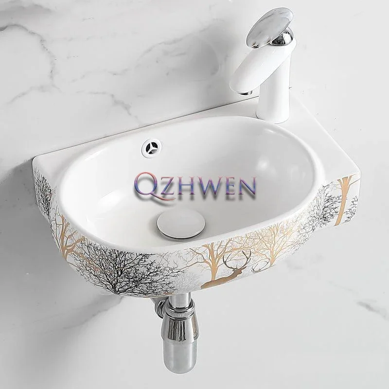 

Gold Deer Ceramic Washbasin Wall-hunging Bathroom Sinks Modern Sample Balcony Hand Wash Basin Toilet Vessel Sink with Faucet