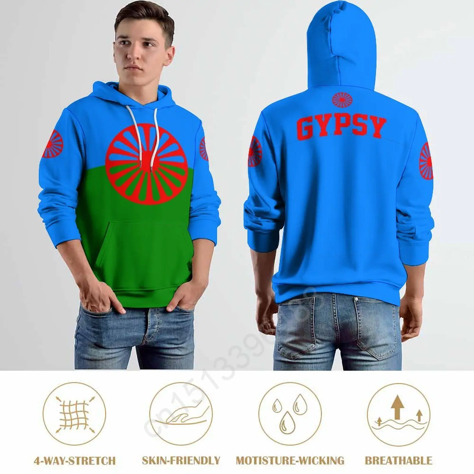 

Romani People Rom Gypsy Flag 3D Hoodie Polyester Cool Men Women Harajuku Sweatshirt Unisex Casual Pullover Hoodies Custom Name