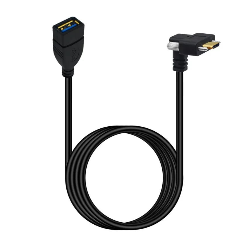Gold plated 90° Angled USB Type-C Dual Screw Locking to Standard USB3.0 A Female Cable