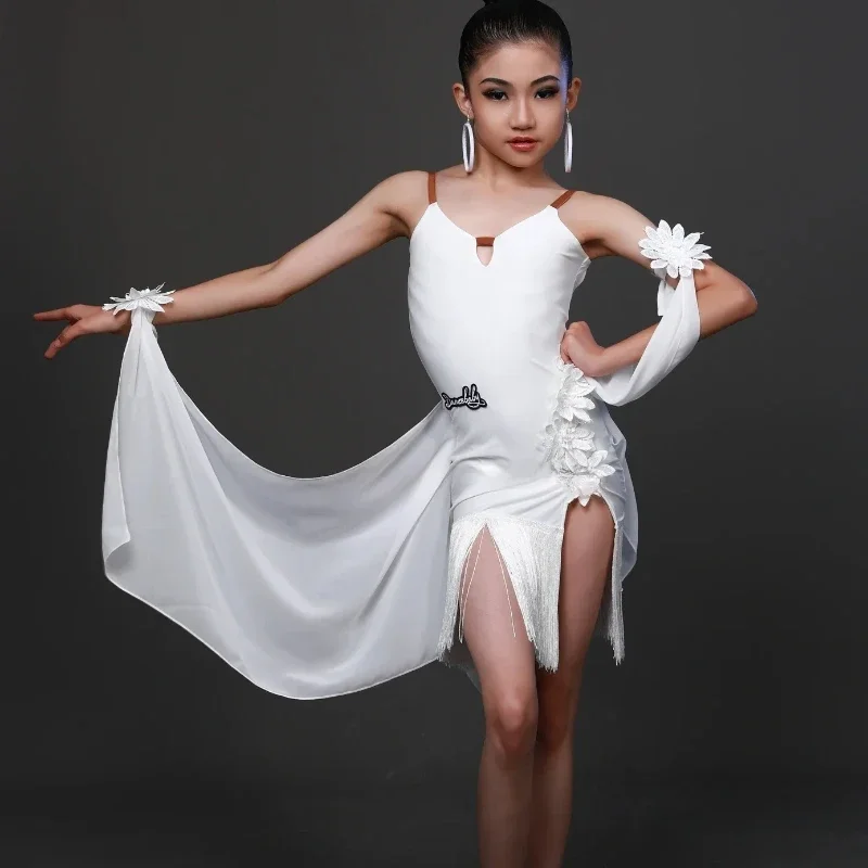 New Child Tassel Latin Dance Dress Girls Cha Cha Samba Tango Ballroom Rumba Clothes Sling Girls Competition Performance Costume