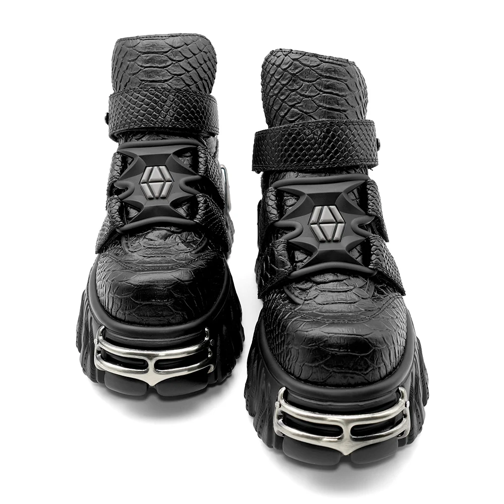 New Punk Style Women Shoes Lace-up Heel Height 6CM Platform Shoes Woman Metal Decor Woman Sneakers Gothic Ankle Rock Boots image 4