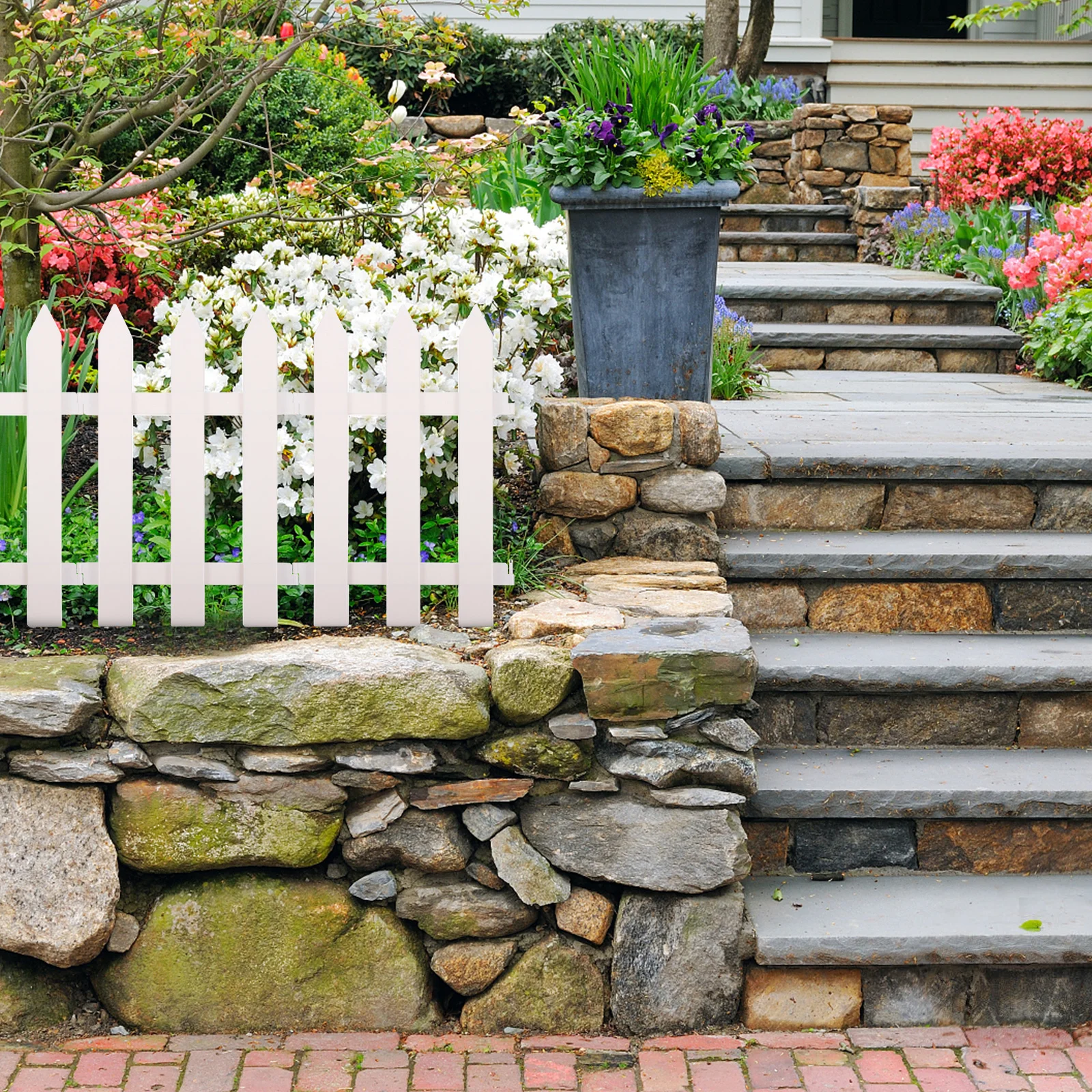 

2Pcs Plastic Garden Fence White Picket Outdoor Lawn Protective Guard Patio Decorative Border Edging Garden Supplies