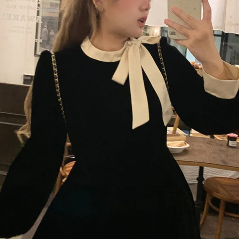 Women\'s Autumn Winter New Fashion Elegant Polo Collar Long Sleeve Academy Style Casual Versatile Western Commuter Korean Dress