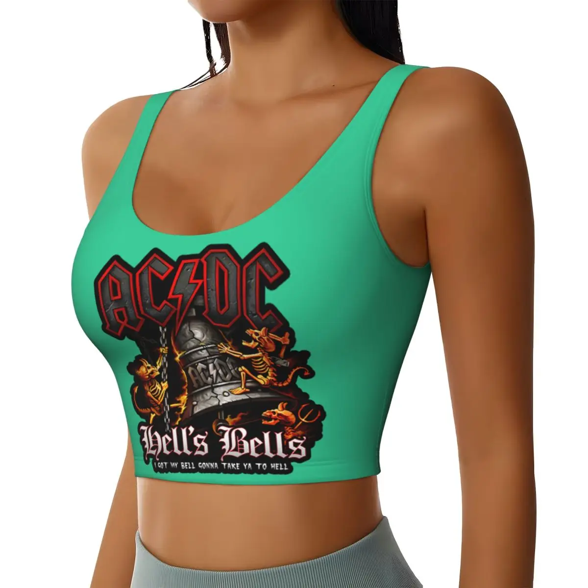 Custom AC /DC Hells Bells Workout Crop Tank Tops for Women Rock Heavy Metal Running Sports Bras