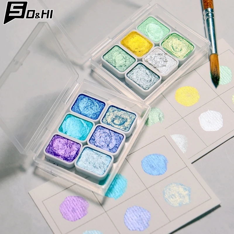 1ml 6-color Pearl Series Manual Solid Watercolor Paint Set Art Nail Painting Decorative Watercolor