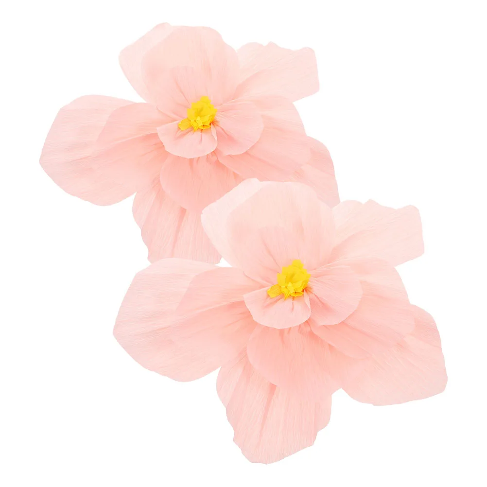 

2 Pcs 3D Crepe Paper Flowers Floral Wall Decals Wallpaper Peel and Stick Pink