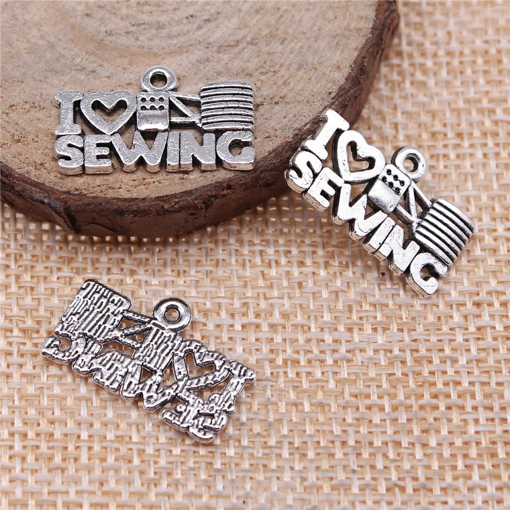 WYSIWYG 10pcs 20x12mm Sewing Charms I Love Sewing Charm I Heart Sewing Charm Vintage DIY Accessories For Jewelry Making