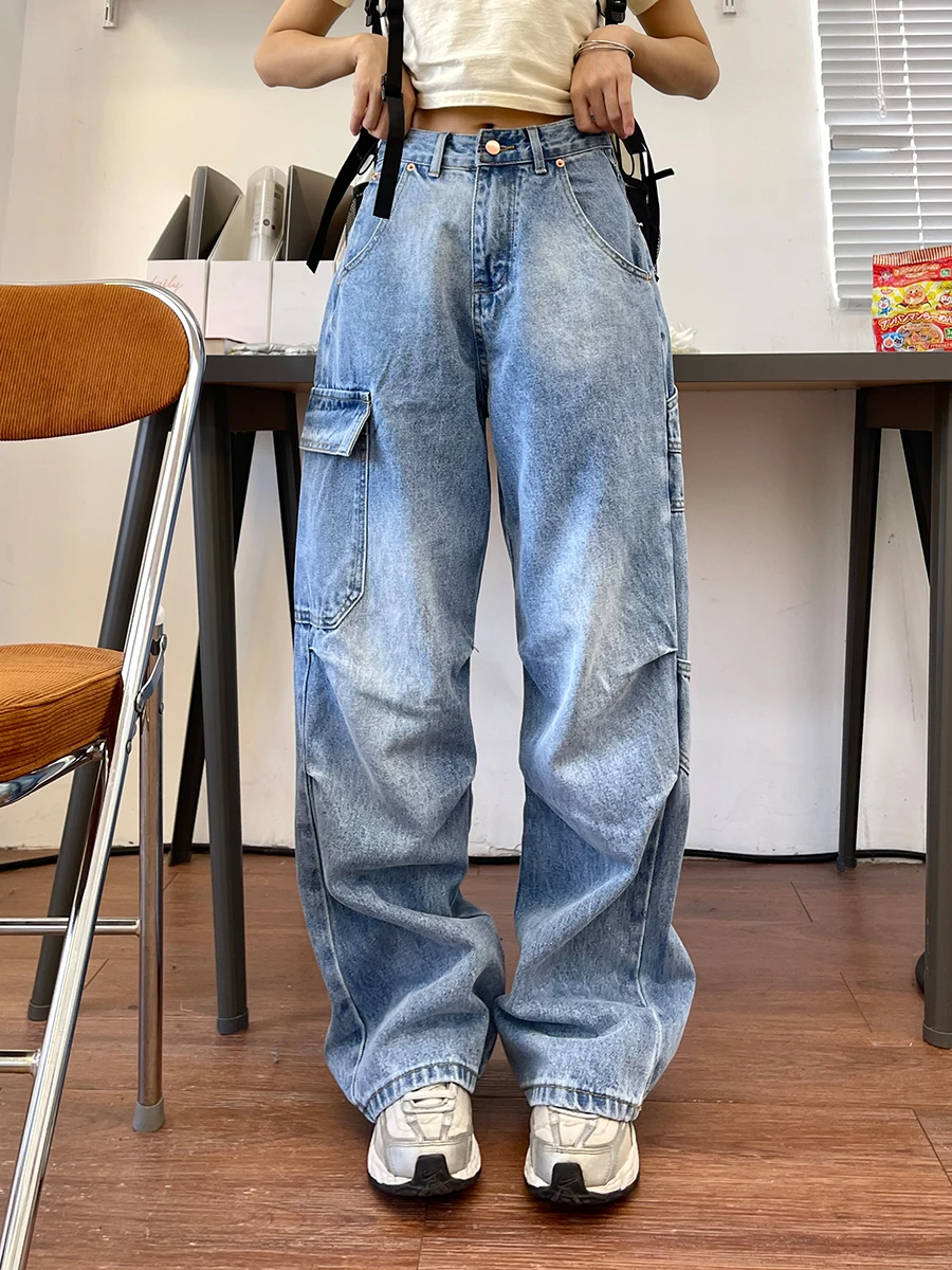 

Washed Tooling Jeans Women's 2024 Spring New Loose Bf American Retro Versatile Wide Legs