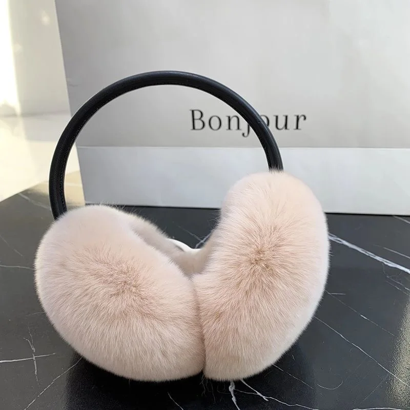 Rex Rabbit Fur Hang Ear Cover Warm Winter Earmuffs Headwear Ear Muffs Fur Earmuffs Cold Ear Warmer Fold Ear Protection Headband