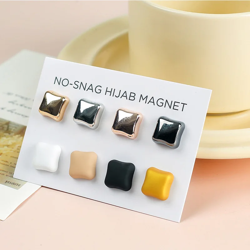 RetroGem Square Matte Magnet Hijab Pins Magnetic Brooch Silk Scarf Brooch Buttons Headscarf Women Shawl Collar Clip Accessories