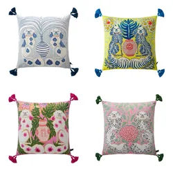 Blue Pillows Luxury Retro Dog Cushion Case Tassel Decorative Pillow Cover For Sofa 45x45 50x50 60x60 Living Room Home Decoration