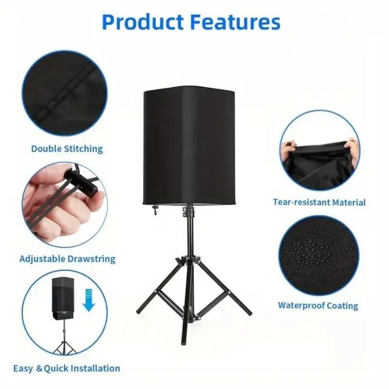 1pcs Durable All-Weather Speaker Cover - Waterproof, Dustproof & Sun-Resistant Polyester for Indoor/Outdoor Use, Black