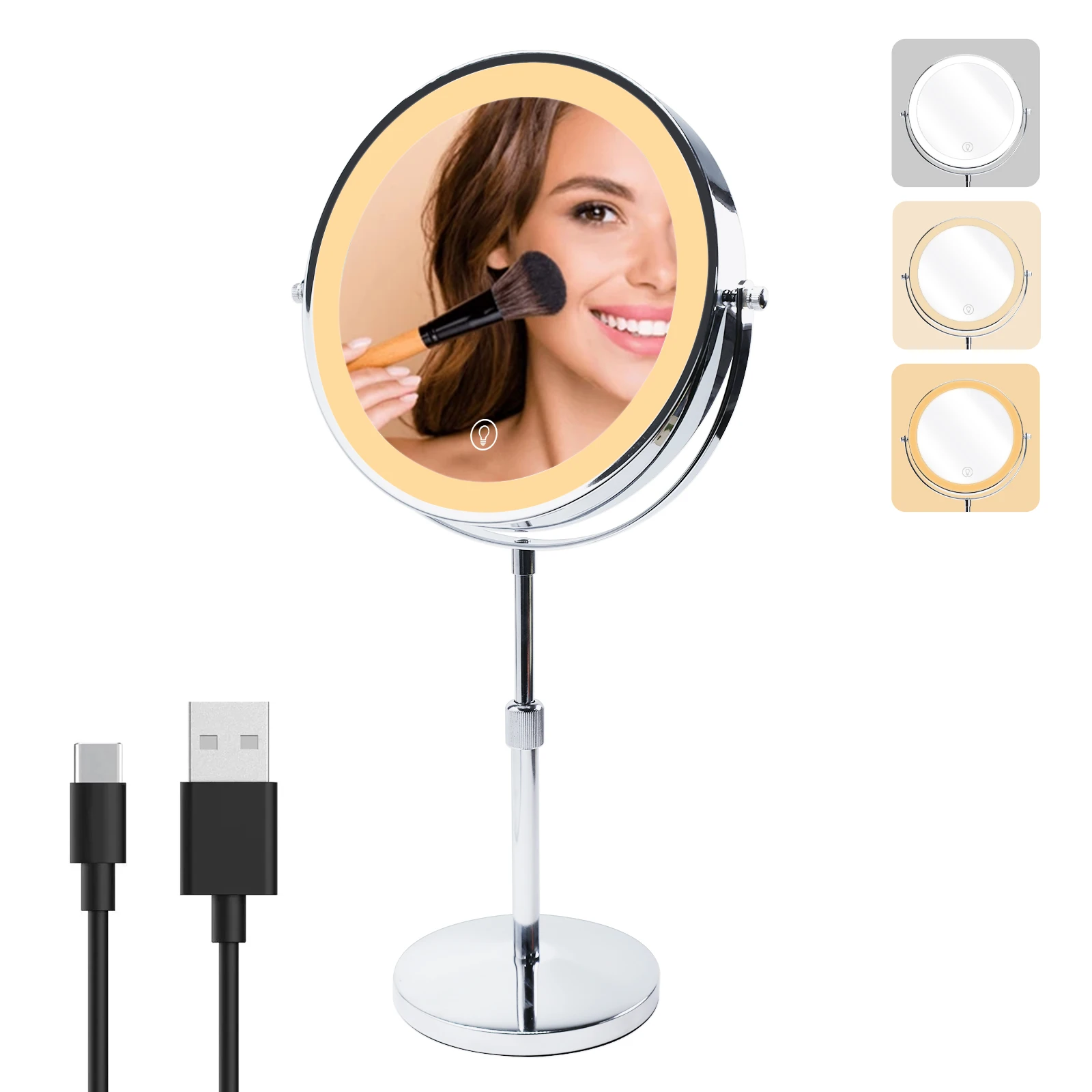 10X/1X Dual-Sided Vanity Mirror with LED Lights, 9-Inch Rechargeable Makeup Mirror with Dimmable Brightness & 3 Color Modes OEM