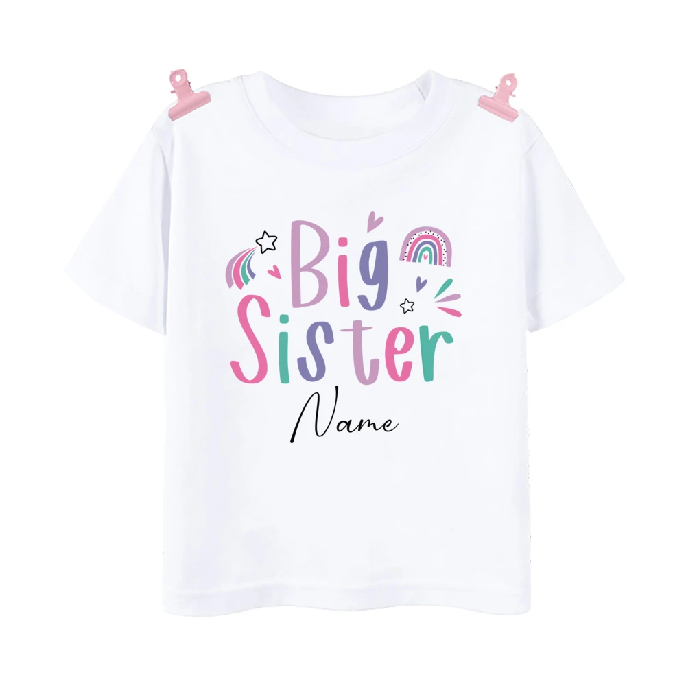 Personalized Big Sister Little Sister Print Family Matching Shirt Custom Name Boys Girls Sibling T-shirt Kids Short Sleeve Tee