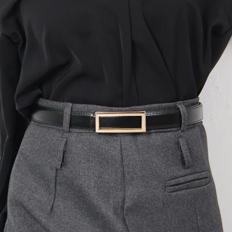 Fashionable Leather Belt with Rectangular Buckle Korean-Style Trendy Versatile Casual Decorative Jeans Belt for Women