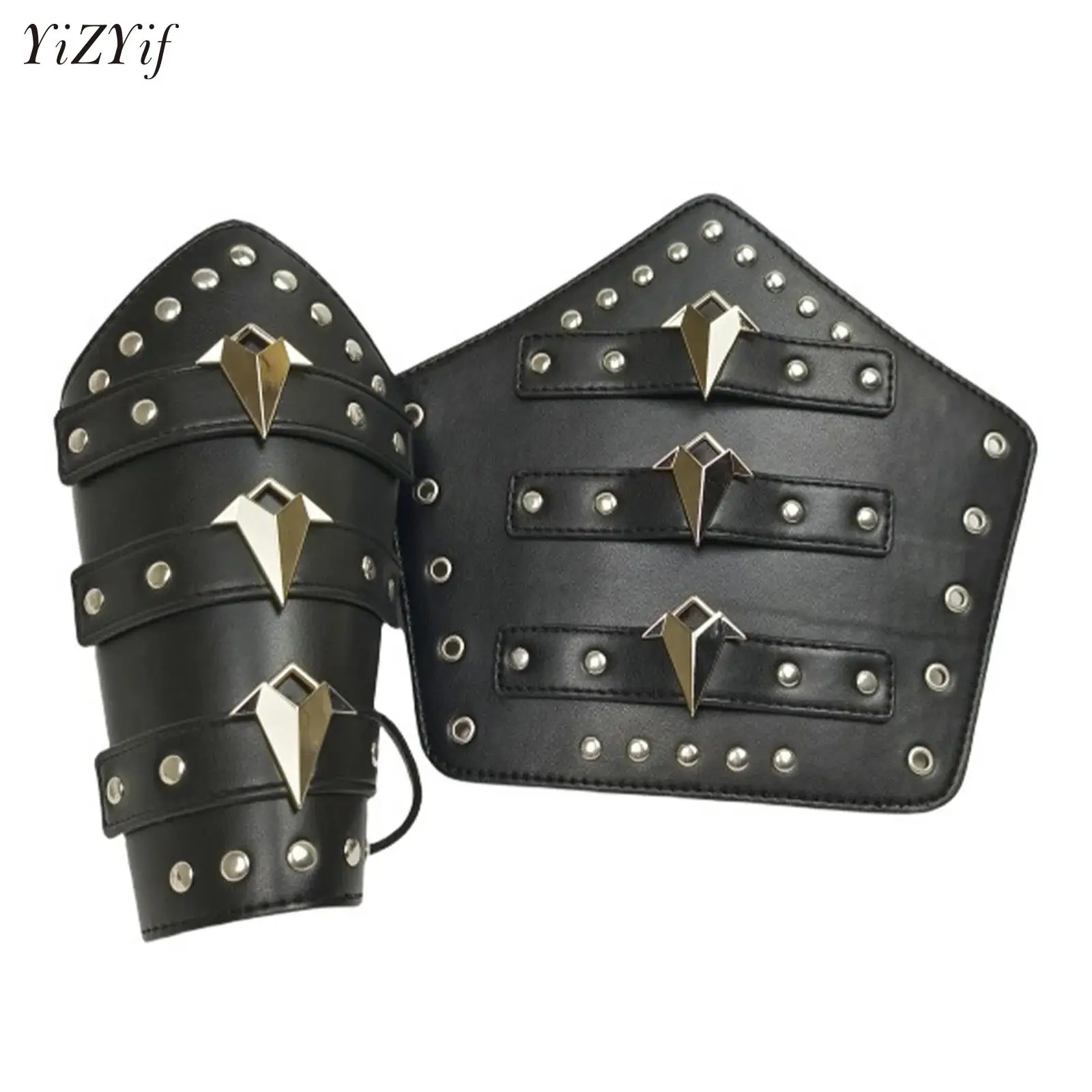 

Medieval PU Chest Wrist Sleeve Arm Guards Armor Retro Cosplay Faux Leather Mercenary Knight Archer Adjustable Arm Armour Sleeve