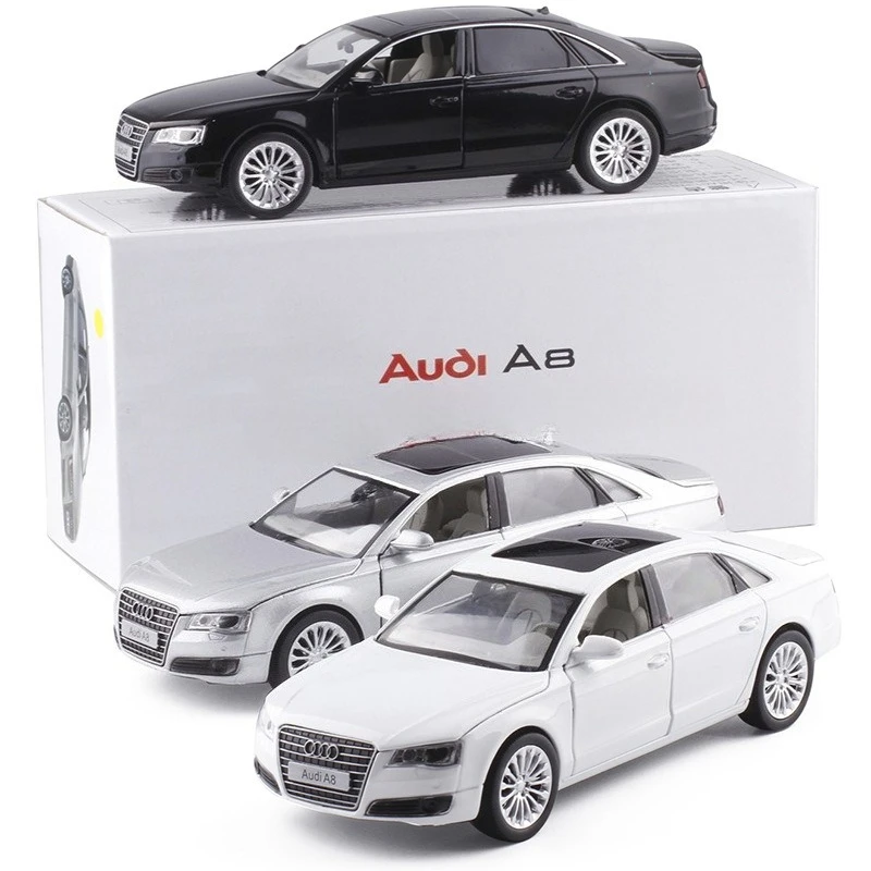 Diecast 1:32 audi a8 liga modelo de carro puxar para trás som e luz simulação modelo de carro brinquedo das crianças em miniatura voiture decoração de casa