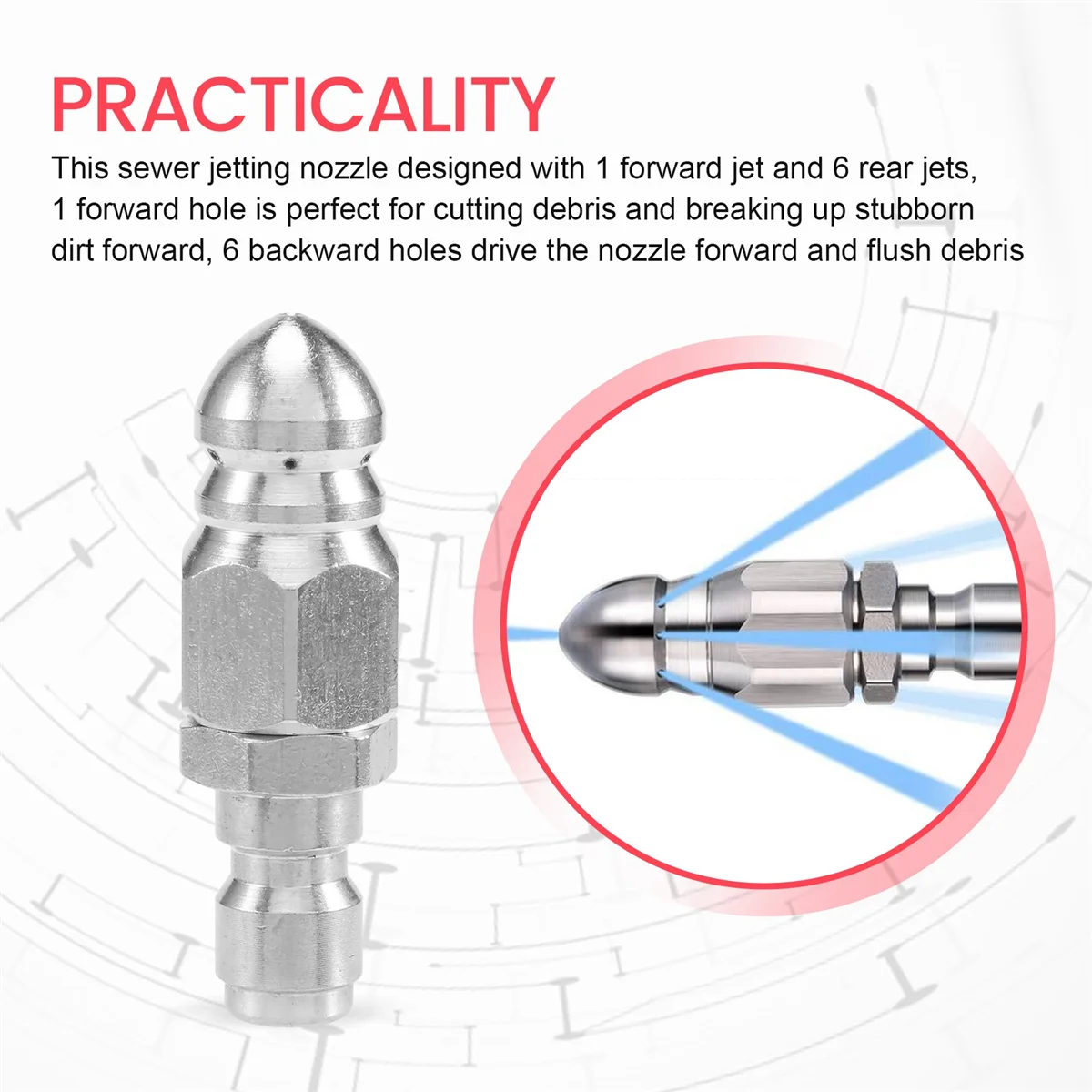 1/4 Inch 5000 PSI Sewer Jetter Nozzle Pressure Drain Jetter Hose Nozzle for 1/4 Pressure Washer Quick ConnectorJAS