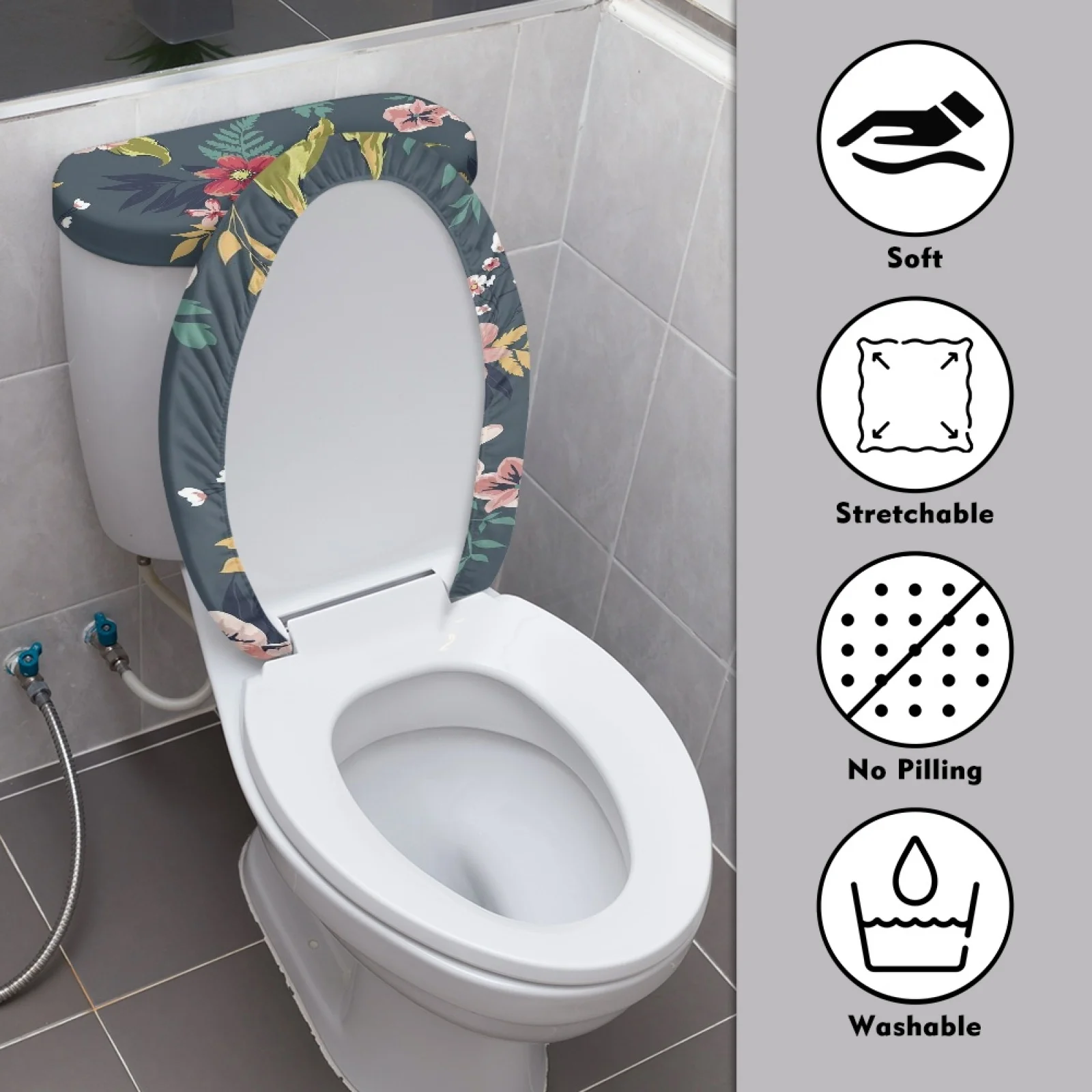 Toilet Cover and Tank Lid Protectors Tropical Flower Toilet Seat Covers Fits Most Toilet Tanks and Lids Stylish Toilet Cover Set