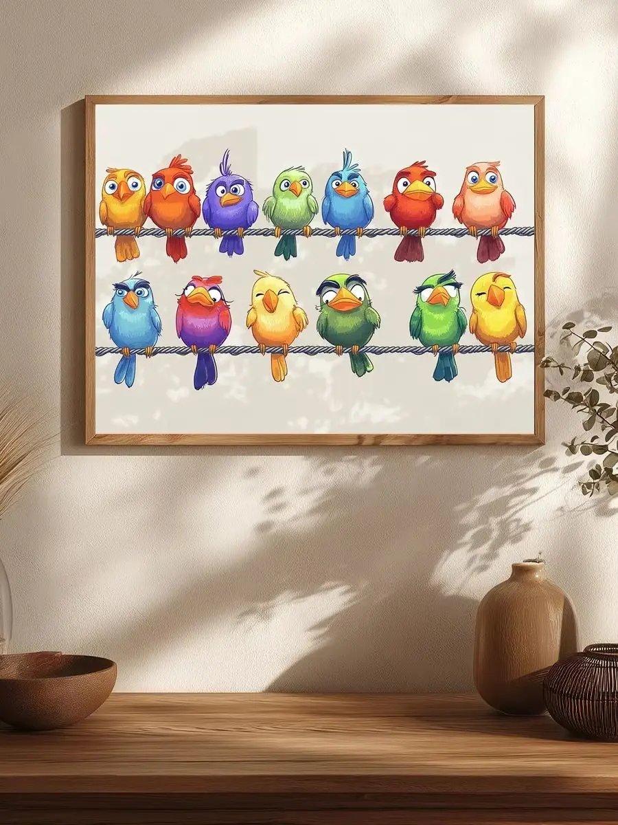 1 Stück 30x40cm/11,8x15,7 Zoll, 11Ct/14Ct Kreuzstich-Set, DIY Valentinstagsgeschenk, Stickerei-Set für Festlichkeiten, Bunte Vögel auf Draht – Detail 1