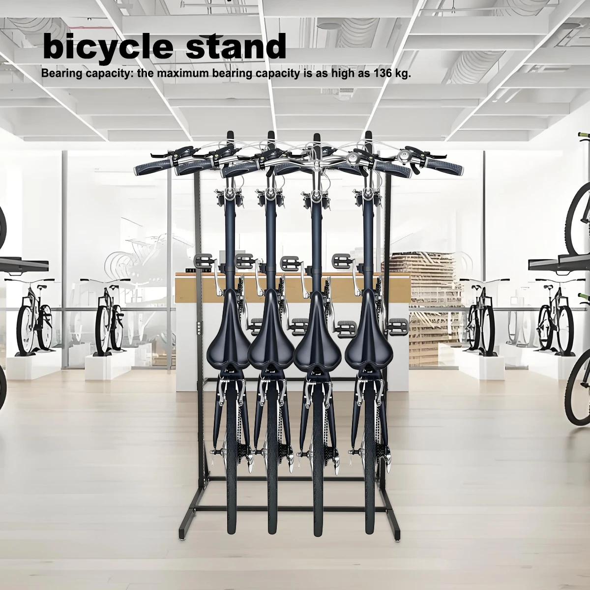 5-Fahrrad-Vertikalständer mit 5 robusten Haken aus Kohlenstoffstahl, Tragkraft 136 kg, freistehender Fahrradständer, platzsparender vertikaler Fahrradständer für die Garage – Detail 9