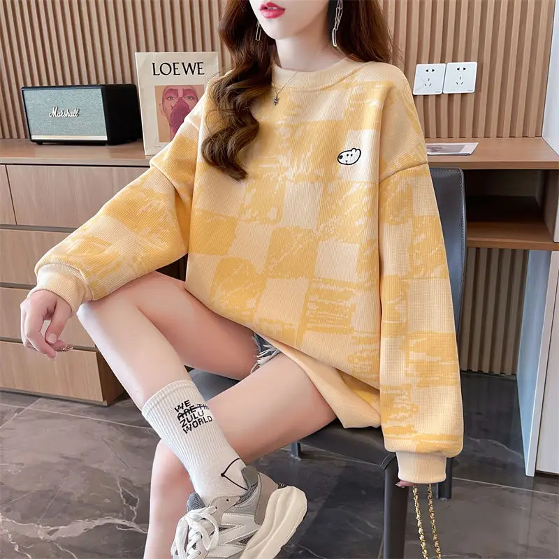 Fashion Printed Spliced Cartoon Embroidery Sweatshirts Female Clothing 2023 Winter Loose All-match Pullovers Casual Sweatshirts