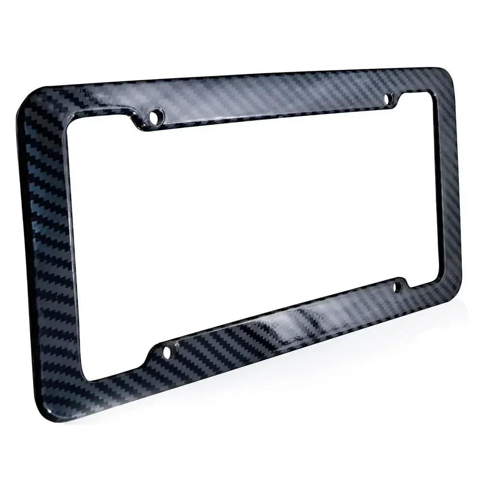 Number Plate Holder Black Car License Plate Frame Label Carbon Fiber License Plate Label Cover Universal Auto Parts