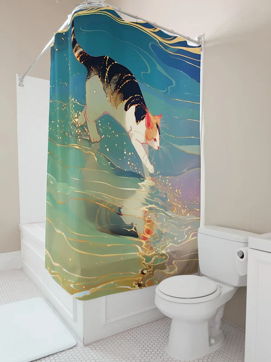 Elegant Cat Pattern Waterproof Shower Curtain Essential for a Stylish Life Creative Home Decor Fashionable Bath Liner Easy-Clean