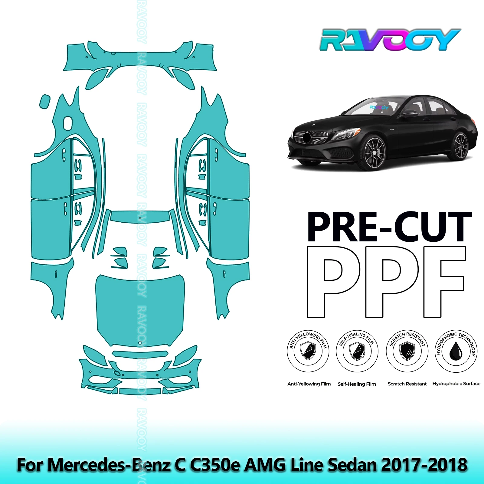 

Full Vehicle Clear Bra Precut PPF Paint Protection Film For Mercedes-Benz C C350e AMG Line Sedan 2017-2018