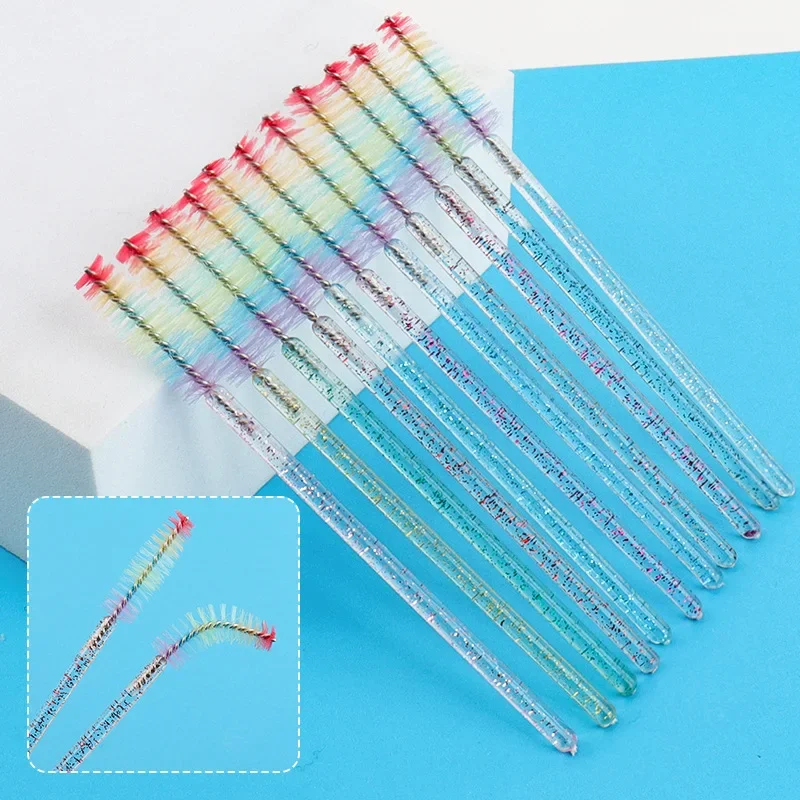 50pcs Disposable Crystal Eyelash Brush Eyebrow Lifting Comb Spoolie Brushes Mascara Wands Applicator Lash Extension Makeup Tool