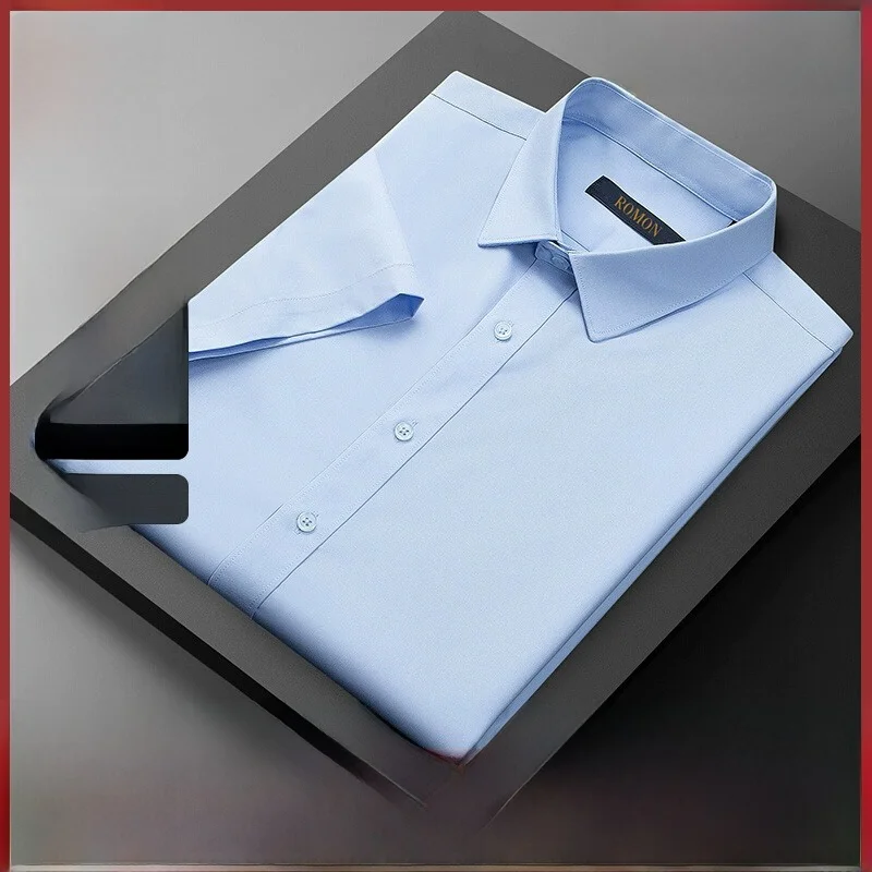 

Lormen Men's Slim Fit Shirt Summer Thin Business Casual Wrinkle Resistant Short Sleeve White Dress Shirt Fashionable Urban Style