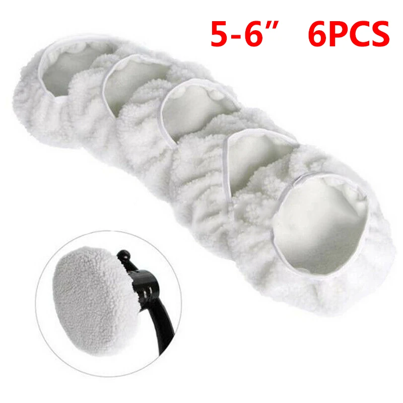 

6pcs Soft Wool Polishing-Bonnet Buffer-Pads Cushion For 5-6 Inch Car Polisher White Parts Accessories