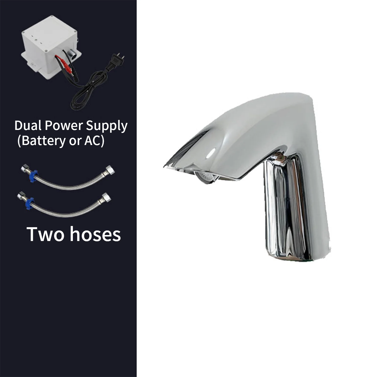Touchless Bathroom Sink Faucet Commercial Motion Sensor Chrome Surface Automatic Tap Powered by Plug-in or Battery