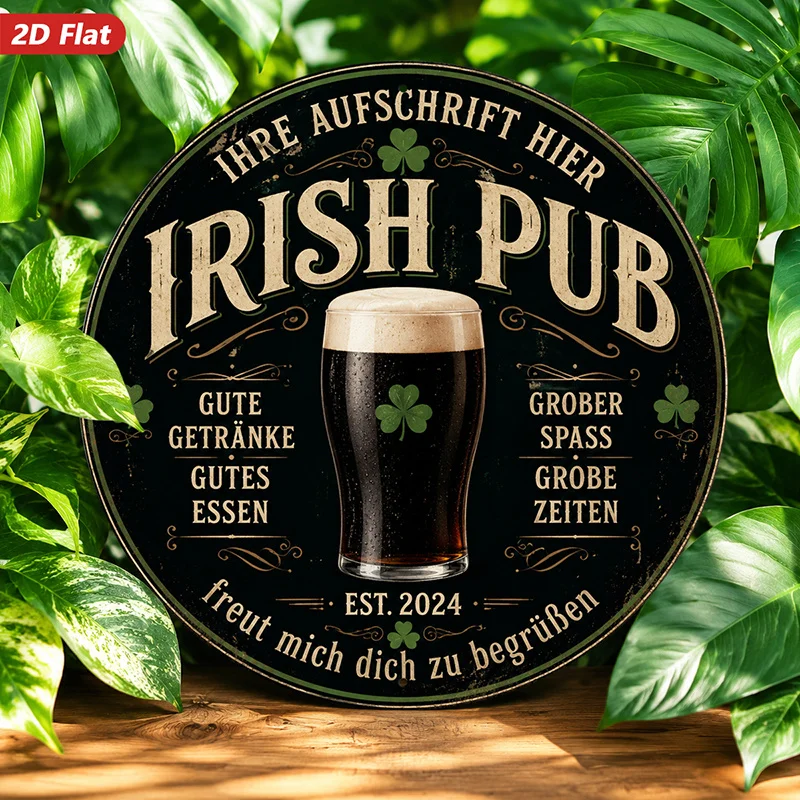 2D Flat - 【2D Flat】 2D Flat - [2D Flat] 2D Flat Print 1pc Round Metal Iron Sign Irish Pub Vintage Wall Art, Dark Beer Pint Glass